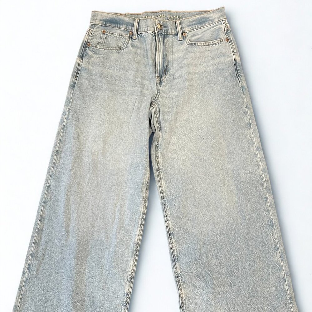 AE Women's Dreamy Drape Strigid Low-Rise Ultra Wide-Leg Jean, Lt Aglow, 2S, NWOT - Picture 3 of 11